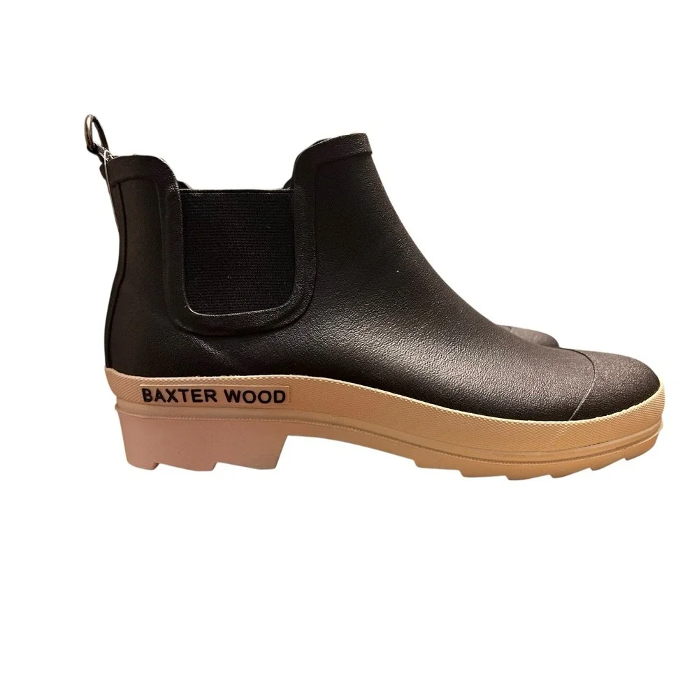 BAXTER WOOD Unweathered Black W/ White Sole Chelsea Woman's‎ Boots SIZE 9 NIB!!!